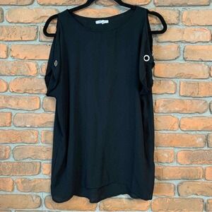 Maurices‎ Open Sleeve Top Womens Size Medium Black Blouse Casual Grommets Short